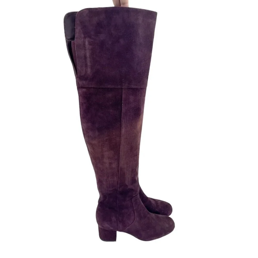 Sam Edelman Elina Suede Leather Over Knee Boots Burgundy Boots Sz 6 New